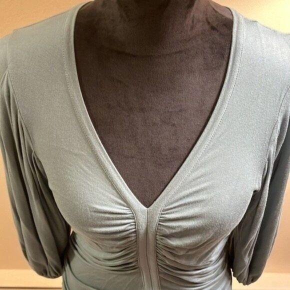 Kenar Gathered Fabric V Neck Top Size S Blue Green - Picture 4 of 7